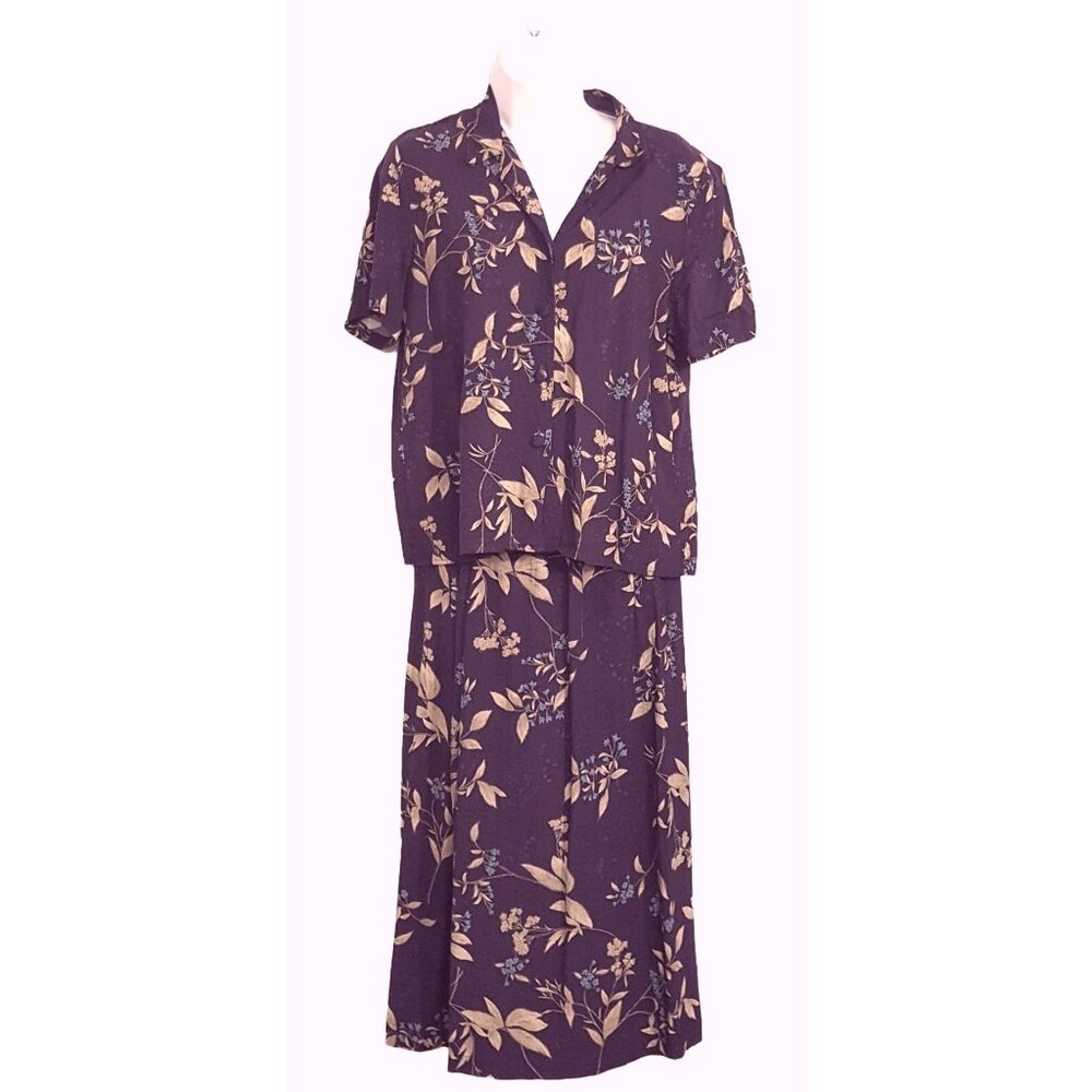Sag‎ Harbor Vintage 90s Skirt Top Dress Small Purple Floral Elastic Midi Rayon
